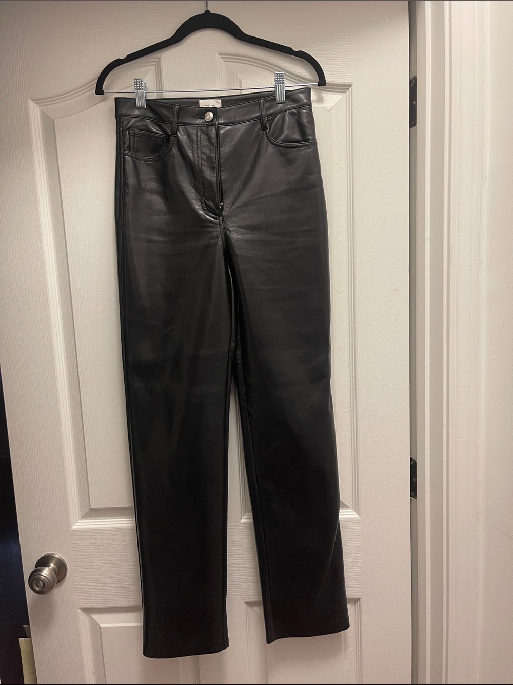 Wilfred Black Faux Leather High-Rise Straight Leg Pants